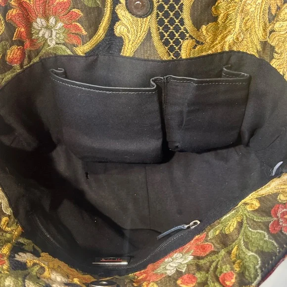 Talbots Vintage Floral Tapestry Satchel Handbag with Stained Bamboo Handles - Picture 12 of 14